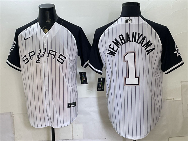 Men's White San Antonio Spurs #1 Victor Wembanyama Stitched Baseball Jersey